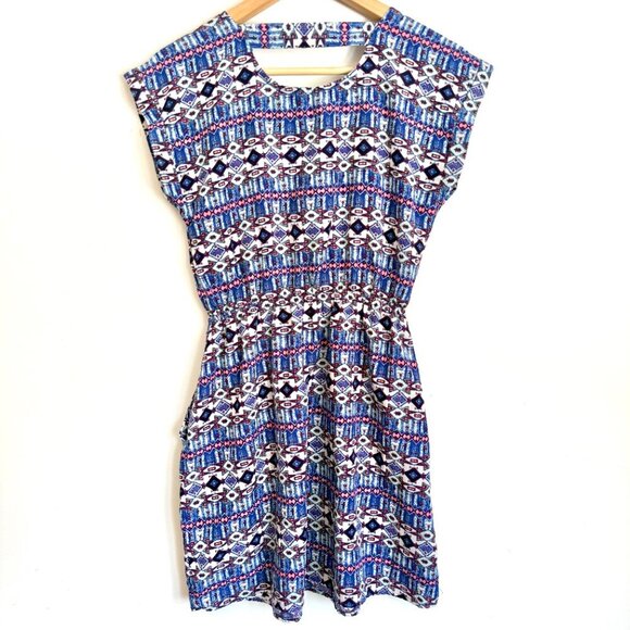 Pink Republic | Short Sleeve Geometric Print A Line Dress Size XS - Picture 2 of 6